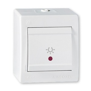ALING CONEL tipkalo za svjetlo s kontrolnom lampicom IP44 10AX 250V, bijelo